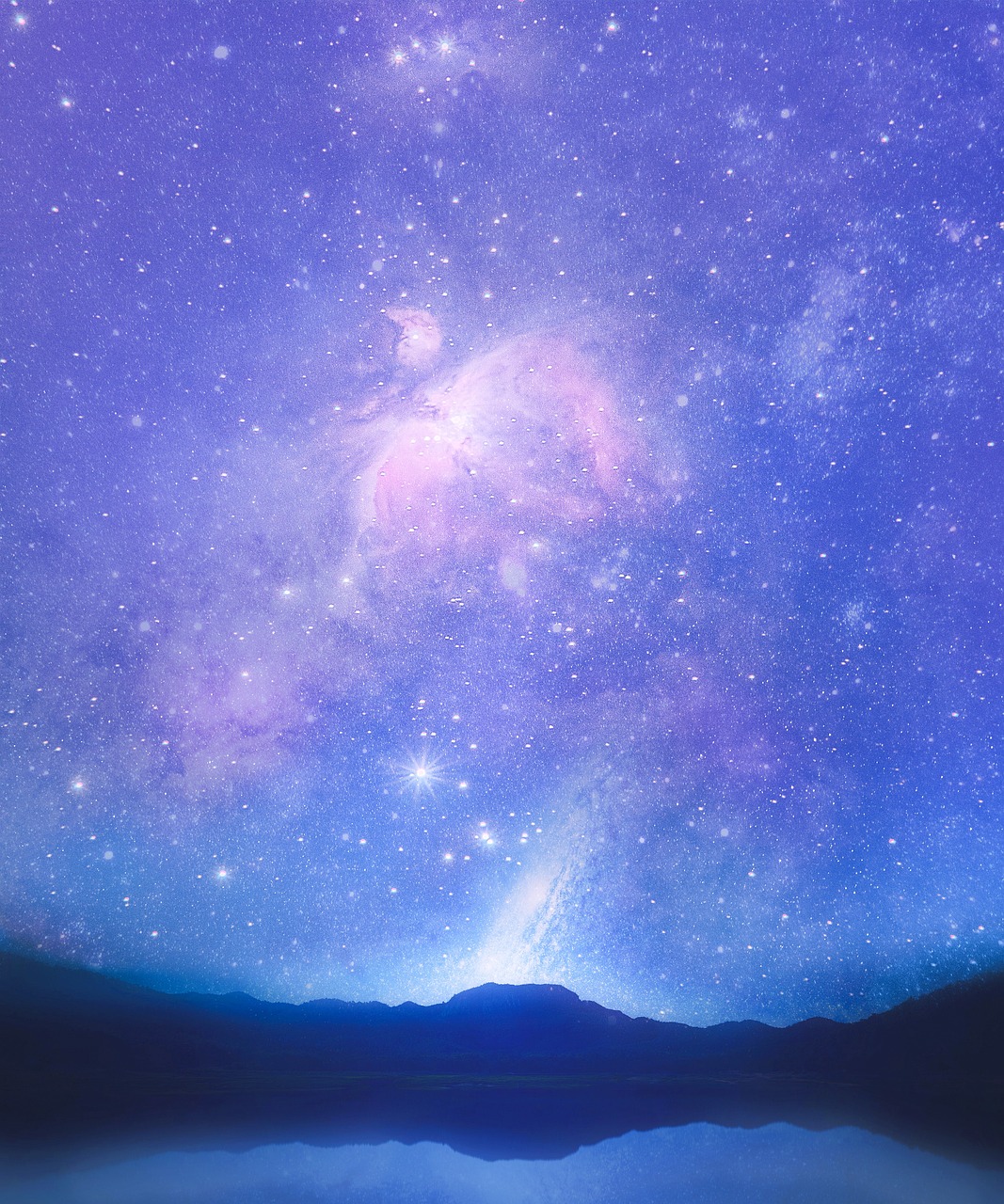 space, mountains, reflection, stars, universe, night sky, sky, galaxy, cosmos, astronomy, night, astrology, water, scenic, constellation, nature, fantasy, atmosphere